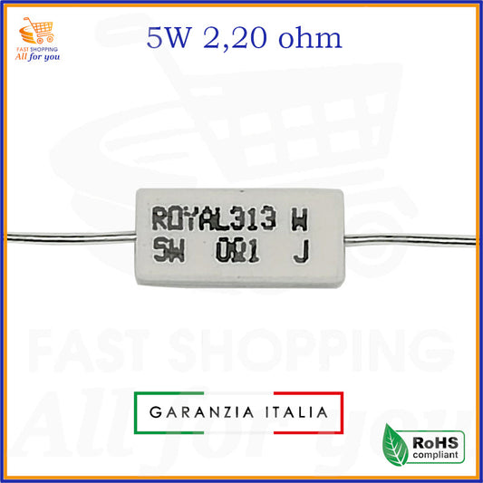 Resistenza 2,2 ohm 5W in ceramica a filo avvolto