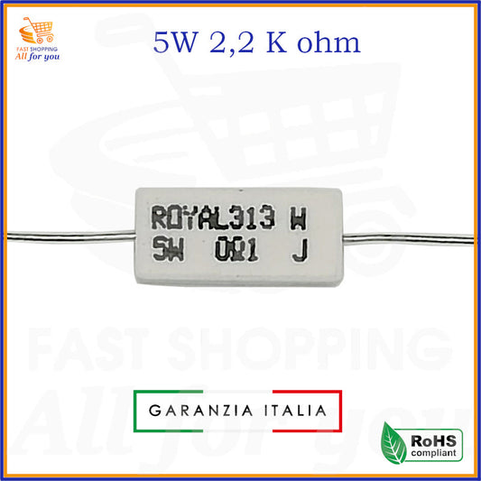 Resistenza ceramica 2,2 kΩ 5W a filo