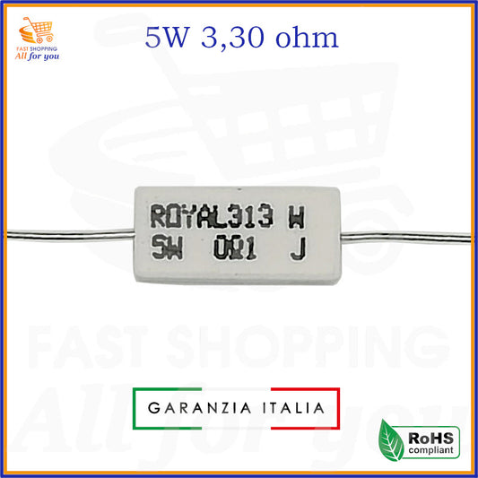 Resistenza 3,3 ohm 5W corpo ceramico filo avvolto