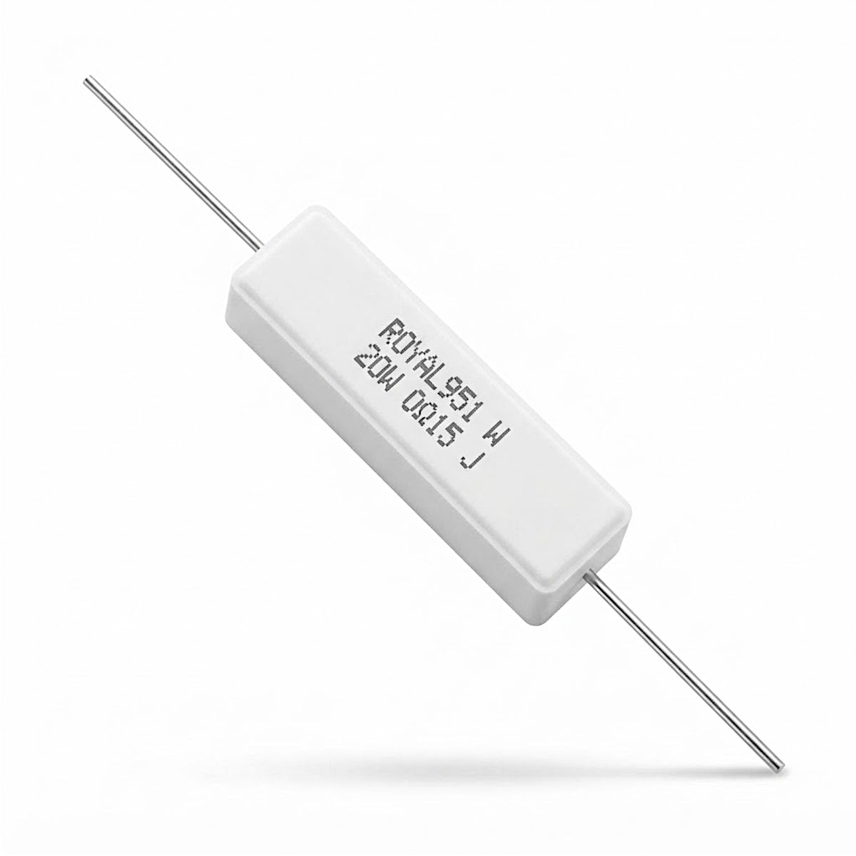 Resistenza a filo avvolto in corpo ceramico 0,15 Ohm 20W con terminali assiali per montaggio PTH su circuito stampato