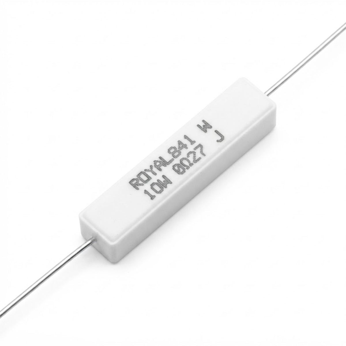 Resistenza a filo avvolto in corpo ceramico 0.27 Ohm 10W con terminali assiali per montaggio PTH su circuito stampato