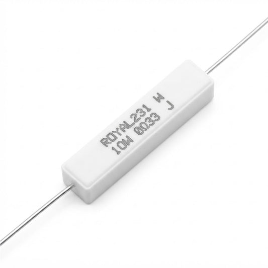Resistenza a filo avvolto in corpo ceramico 0.33 Ohm 10W con terminali assiali per montaggio PTH su circuito stampato