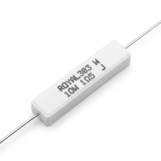 Resistenza a filo avvolto in corpo ceramico 1.5 Ohm 10W con terminali assiali per montaggio PTH su circuito stampato