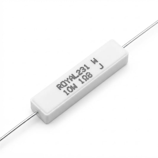 Resistenza a filo avvolto in corpo ceramico 1.8 Ohm 10W con terminali assiali per montaggio PTH su circuito stampato