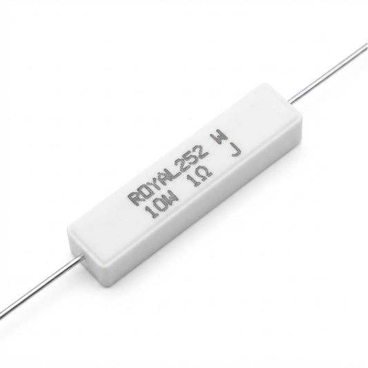 Resistenza a filo avvolto in corpo ceramico 1 Ohm 10W con terminali assiali per montaggio PTH su circuito stampato
