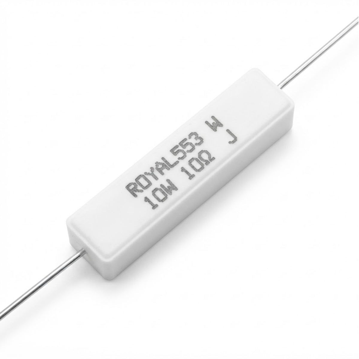Resistenza a filo avvolto in corpo ceramico 10 Ohm 10W con terminali assiali per montaggio PTH su circuito stampato