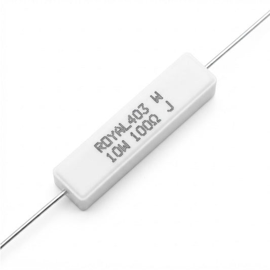 Resistenza a filo avvolto in corpo ceramico 100 Ohm 10W con terminali assiali per montaggio PTH su circuito stampato