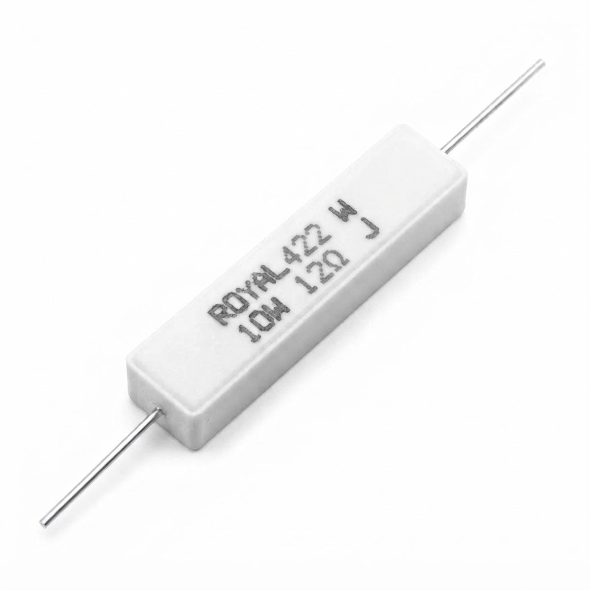 Resistenza a filo avvolto in corpo ceramico 12 Ohm 10W con terminali assiali per montaggio PTH su circuito stampato