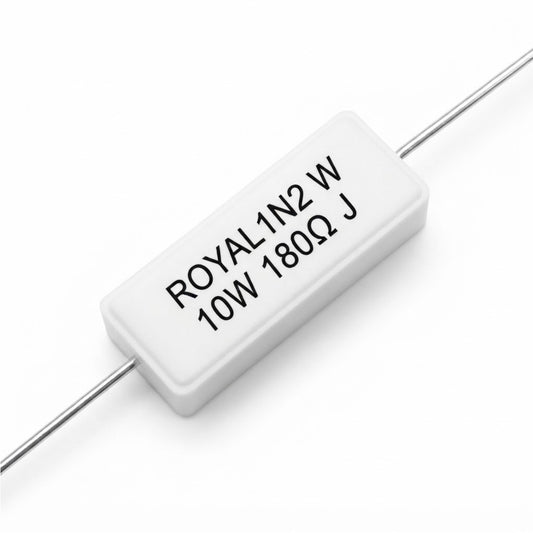 Resistenza a filo avvolto in corpo ceramico 180 Ohm 10W con terminali assiali per montaggio PTH su circuito stampato