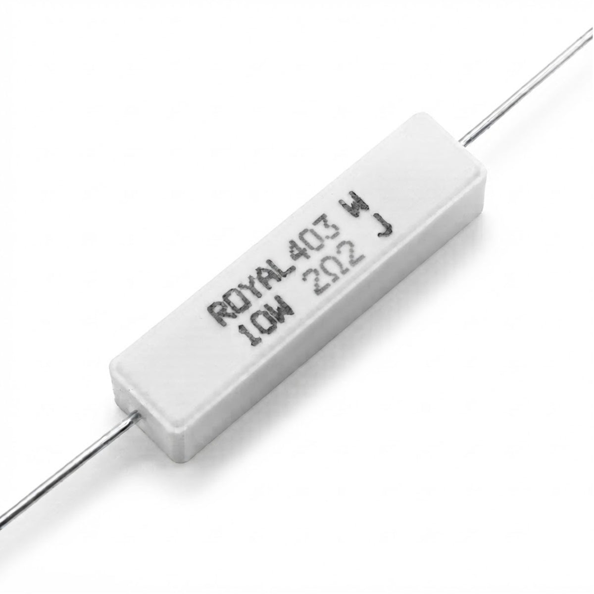 Resistenza a filo avvolto in corpo ceramico 2.2 Ohm 10W con terminali assiali per montaggio PTH su circuito stampato