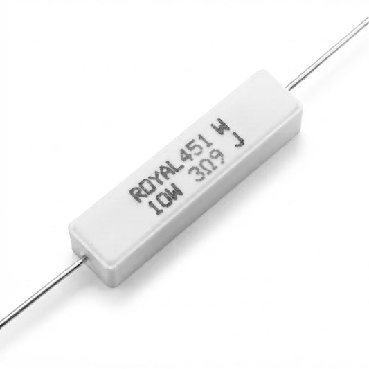 Resistenza a filo avvolto in corpo ceramico 3.9 Ohm 10W con terminali assiali per montaggio PTH su circuito stampato