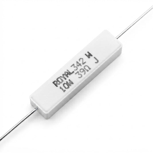 Resistenza a filo avvolto in corpo ceramico 39 Ohm 10W con terminali assiali per montaggio PTH su circuito stampato