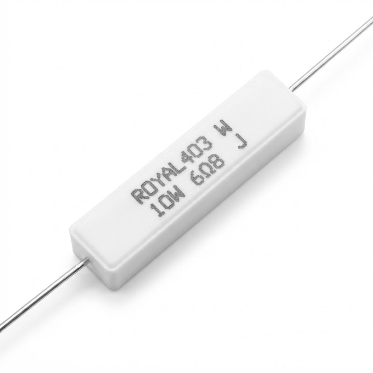 Resistenza a filo avvolto in corpo ceramico 6.8 Ohm 10W con terminali assiali per montaggio PTH su circuito stampato