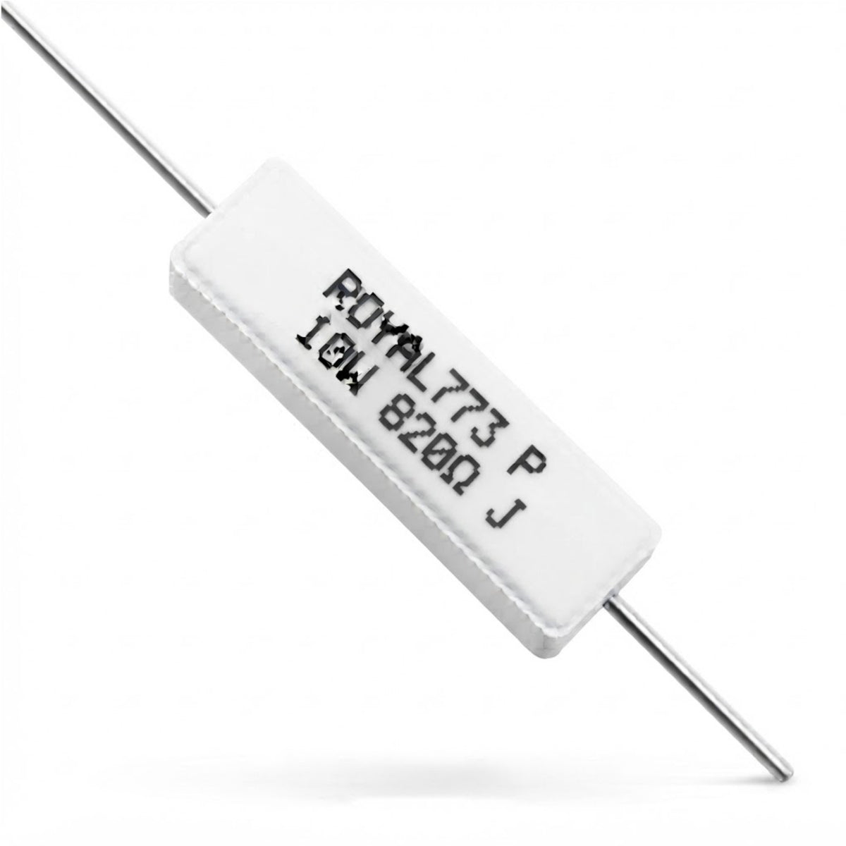 Resistenza a filo avvolto in corpo ceramico 820 Ohm 10W con terminali assiali per montaggio PTH su circuito stampato