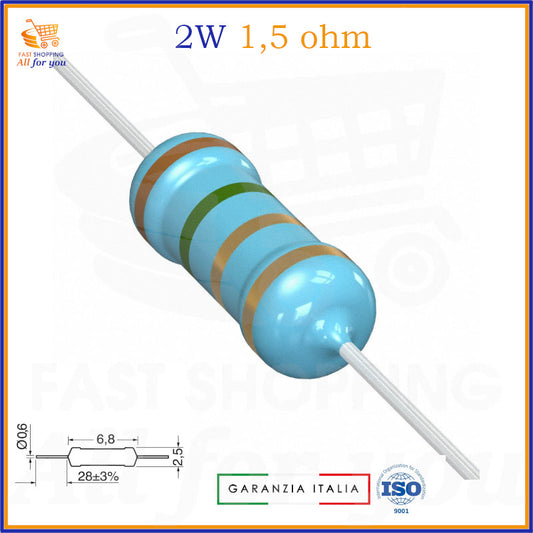 Resistenza assiale 2W 1,5 Ohm ossido di metallo ±5%