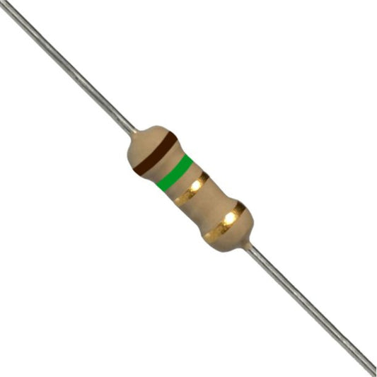 Resistenza a strato di carbone 1,5 Ohm 1/4W con terminali assiali per montaggio PTH su circuito stampato