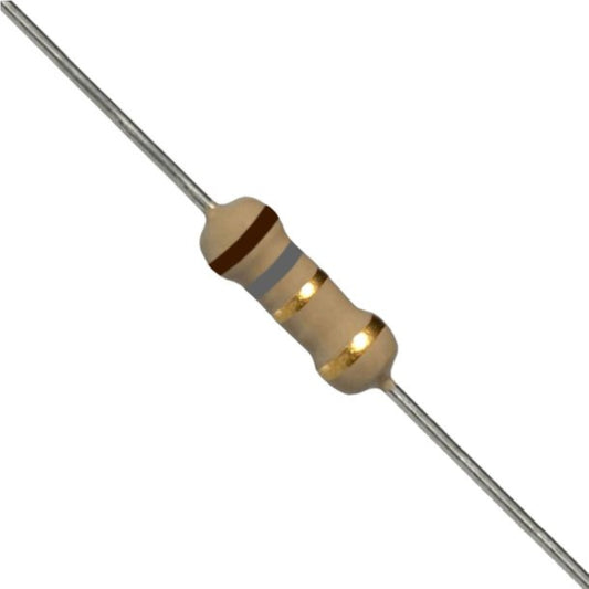 Resistenza a strato di carbone 1,8 Ohm 1/4W con terminali assiali per montaggio PTH su circuito stampato