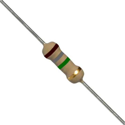 Resistenza a strato di carbone 1.8 M Ohm 1/4W con terminali assiali per montaggio PTH su circuito stampato