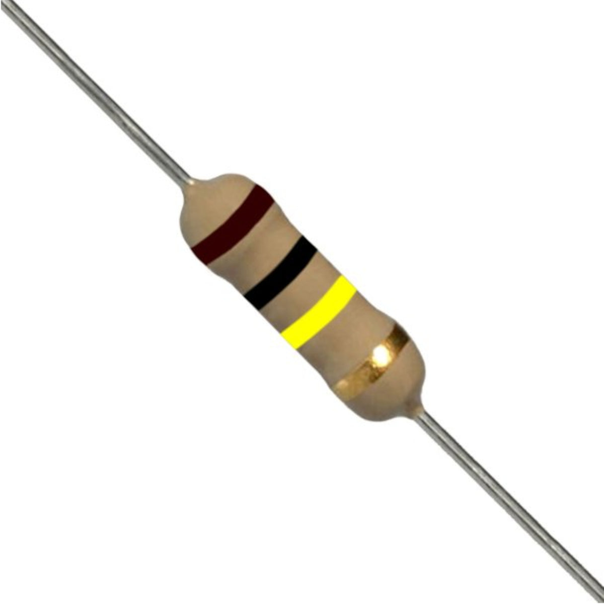 Resistenza a strato di carbone 100K Ohm 1/2W con terminali assiali per montaggio PTH su circuito stampato