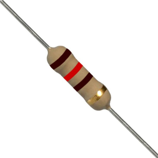 Resistenza a strato di carbone 120 Ohm 1/2W con terminali assiali per montaggio PTH su circuito stampato