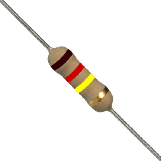 Resistenza a strato di carbone 120K Ohm 1/2W con terminali assiali per montaggio PTH su circuito stampato