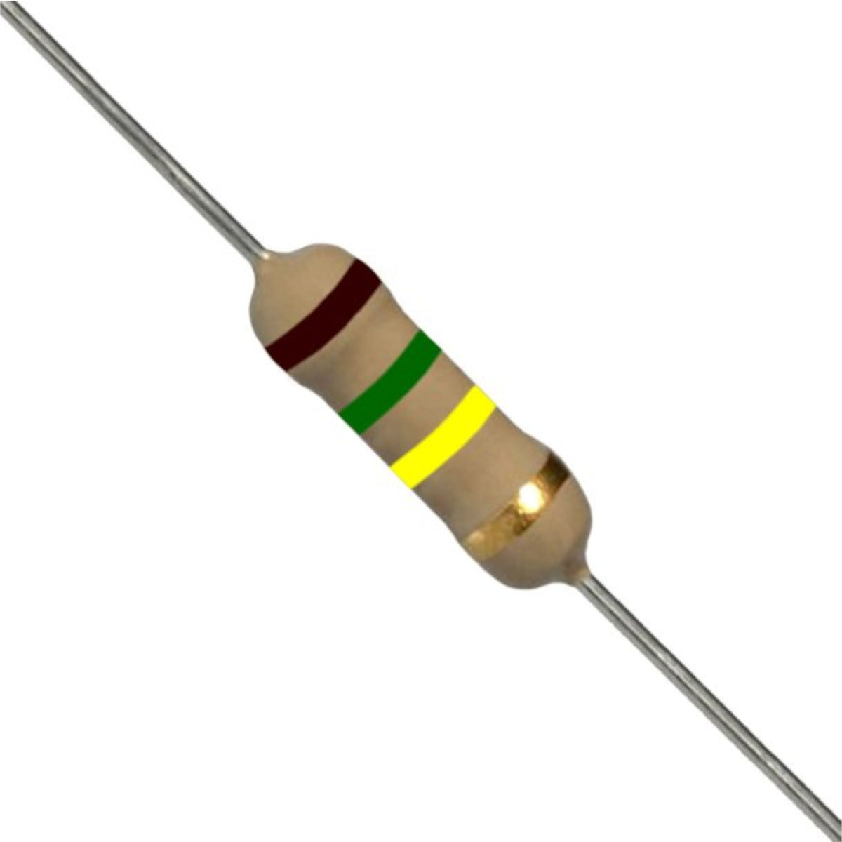 Resistenza a strato di carbone 150K Ohm 1/2W con terminali assiali per montaggio PTH su circuito stampato