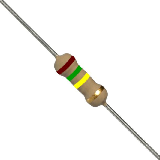 Resistenza a strato di carbone 150 K Ohm 1/4W con terminali assiali per montaggio PTH su circuito stampato