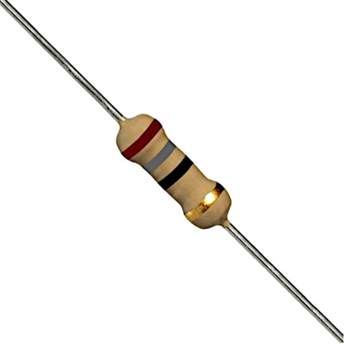 Resistenza a strato di carbone 18 Ohm 1/4W con terminali assiali per montaggio PTH su circuito stampato