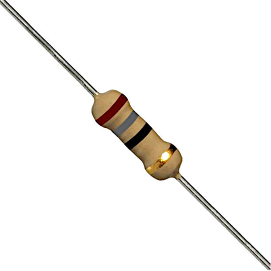 Resistenza a strato di carbone 18 Ohm 1/4W con terminali assiali per montaggio PTH su circuito stampato