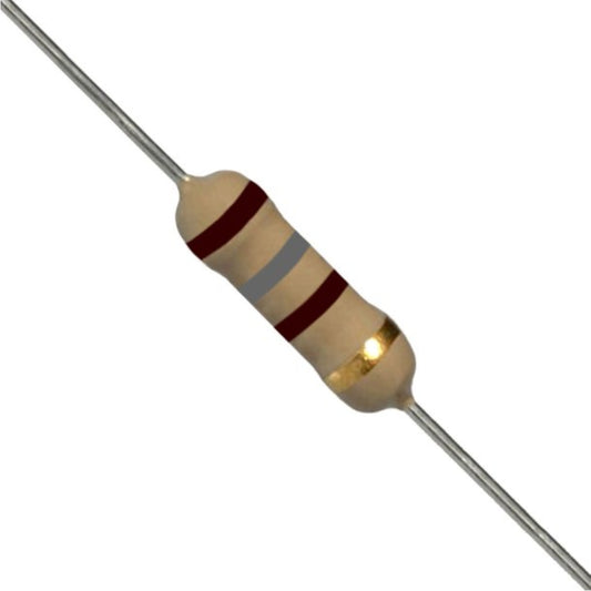 Resistenza a strato di carbone 180 Ohm 1/2W con terminali assiali per montaggio PTH su circuito stampato