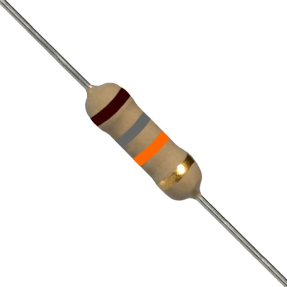Resistenza a strato di carbone 18K Ohm 1/2W con terminali assiali per montaggio PTH su circuito stampato