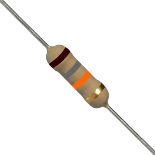 Resistenza a strato di carbone 18K Ohm 1/2W con terminali assiali per montaggio PTH su circuito stampato