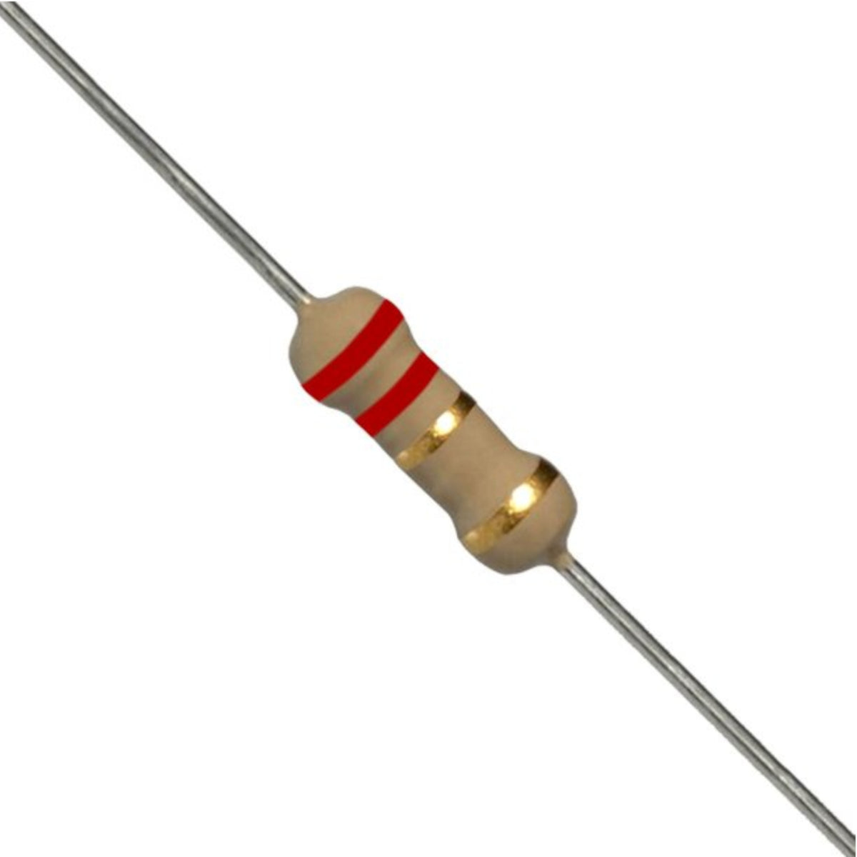 Resistenza a strato di carbone 2,2 Ohm 1/4W con terminali assiali per montaggio PTH su circuito stampato