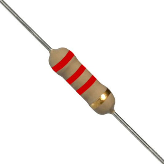 Resistenza a strato di carbone 2,2K Ohm 1/2W con terminali assiali per montaggio PTH su circuito stampato