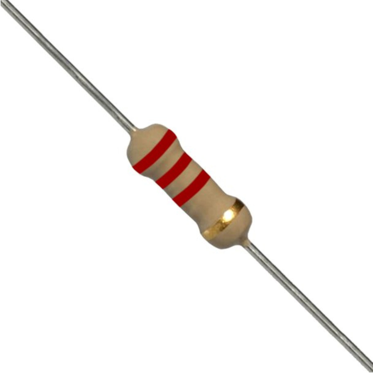 Resistenza a strato di carbone 2,2 K Ohm 1/4W con terminali assiali per montaggio PTH su circuito stampato