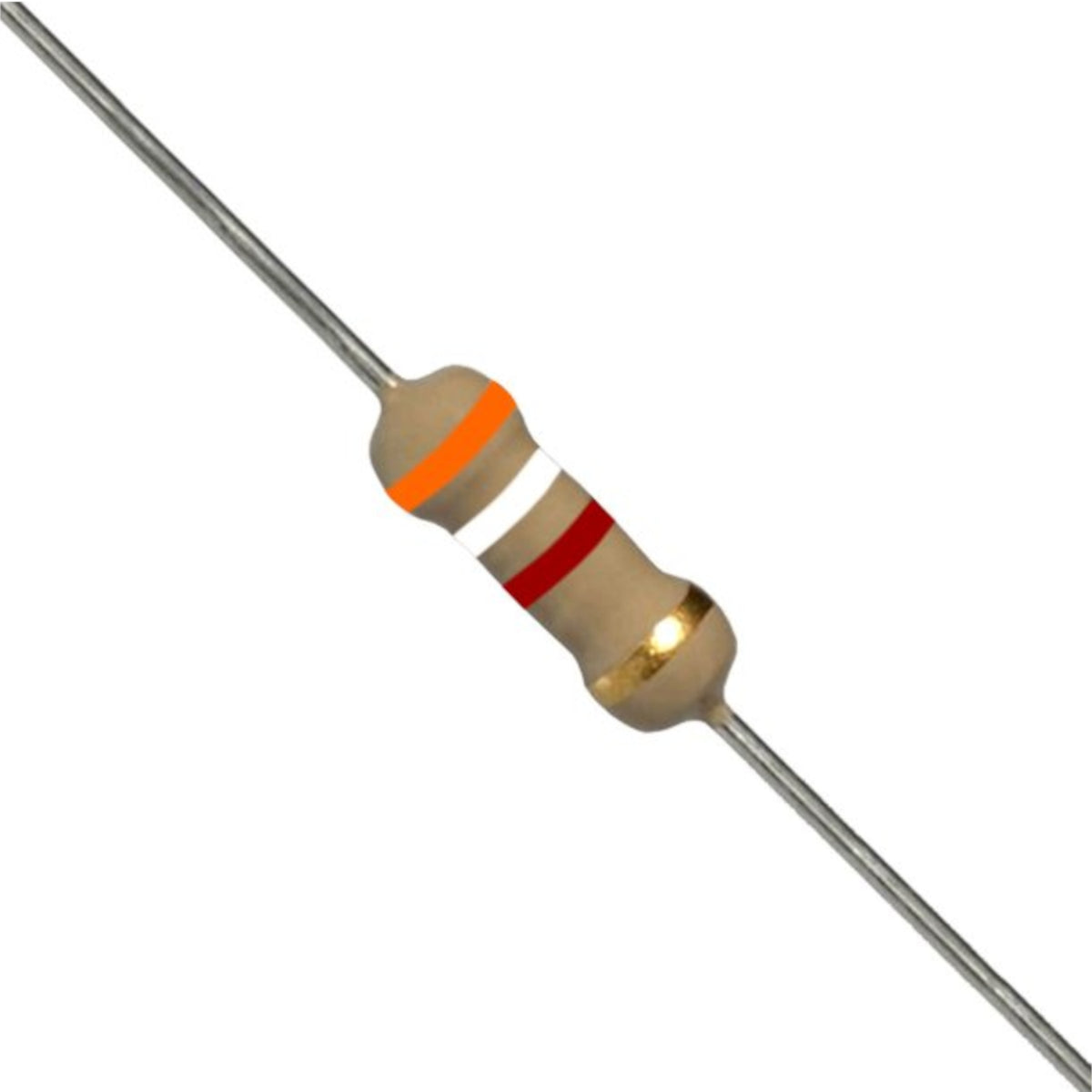 Resistenza a strato di carbone 3,9 K Ohm 1/4W con terminali assiali per montaggio PTH su circuito stampato
