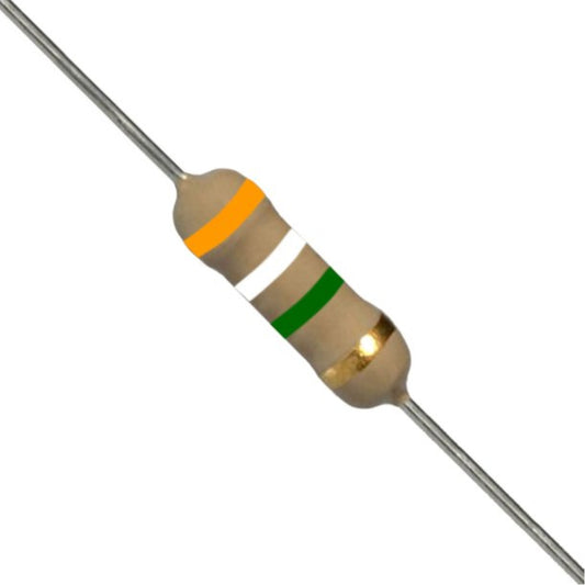 Resistenza a strato di carbone 3,9M Ohm 1/2W con terminali assiali per montaggio PTH su circuito stampato