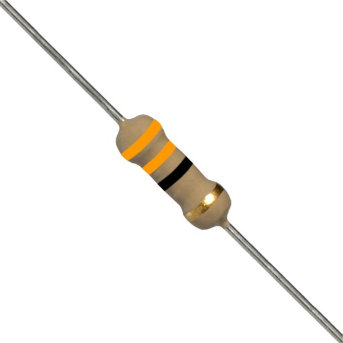 Resistenza a strato di carbone 33 Ohm 1/4W con terminali assiali per montaggio PTH su circuito stampato