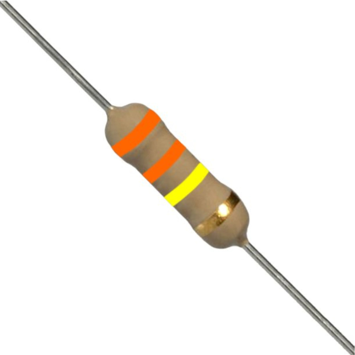 Resistenza a strato di carbone 330K Ohm 1/2W con terminali assiali per montaggio PTH su circuito stampato