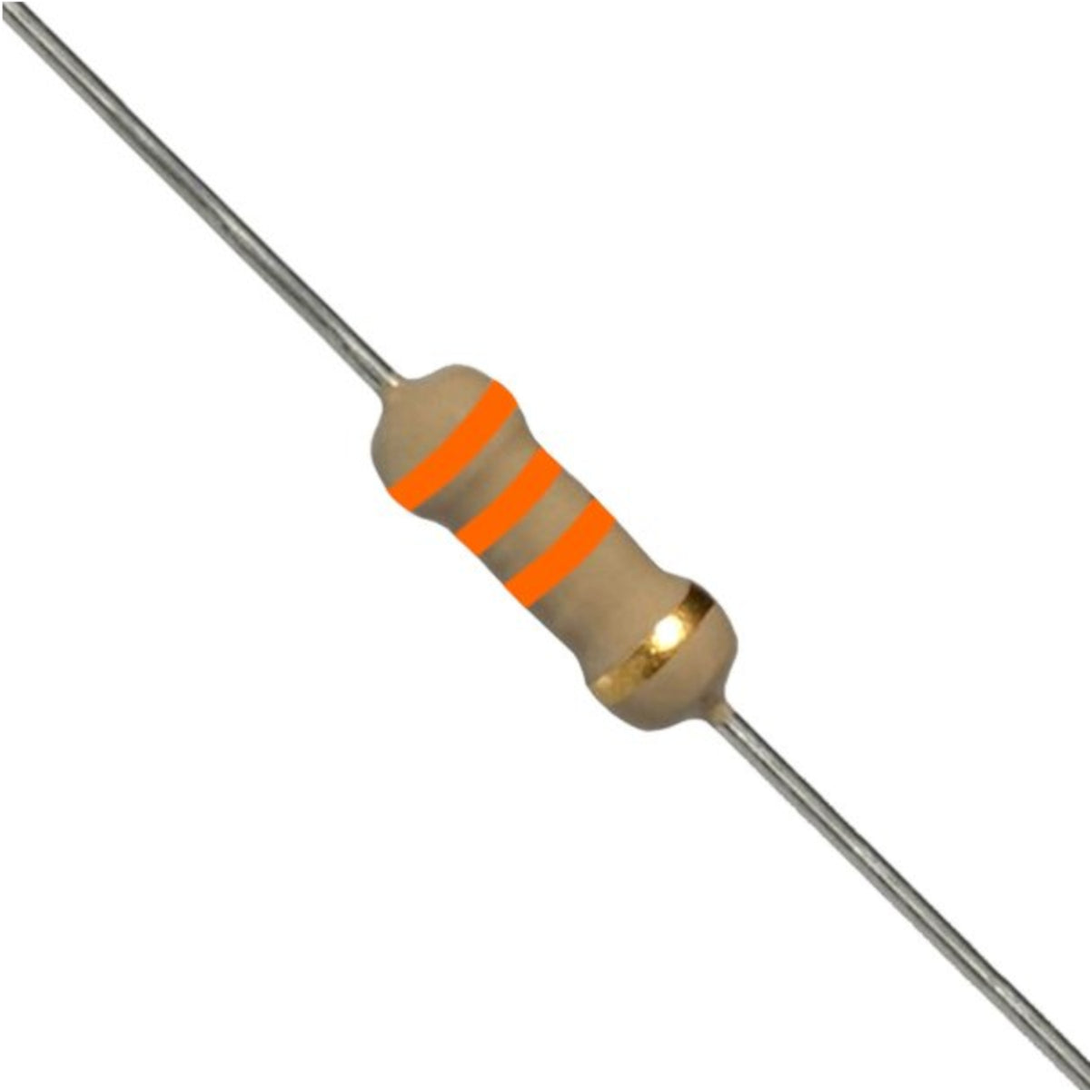 Resistenza a strato di carbone 33 K Ohm 1/4W con terminali assiali per montaggio PTH su circuito stampato