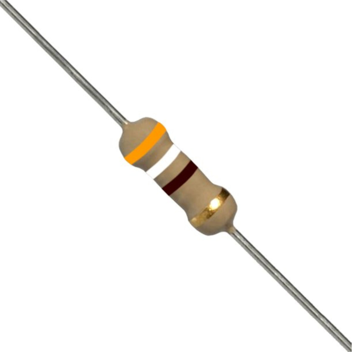 Resistenza a strato di carbone 390 Ohm 1/4W con terminali assiali per montaggio PTH su circuito stampato