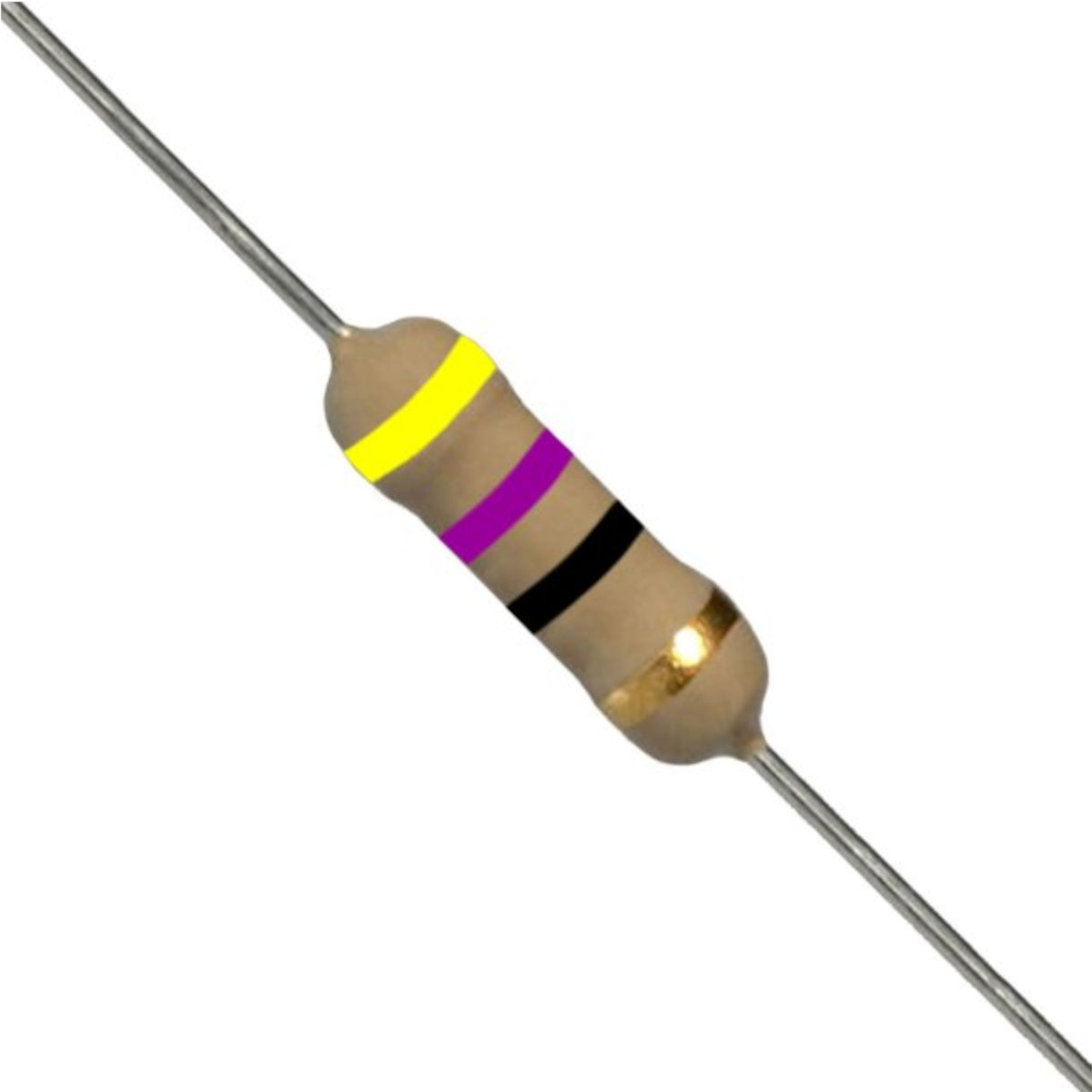 Resistenza a strato di carbone 47 Ohm 1/2W con terminali assiali per montaggio PTH su circuito stampato