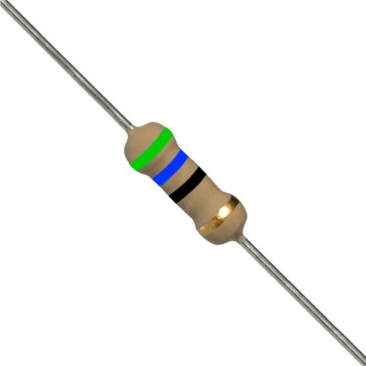 Resistenza a strato di carbone 56 Ohm 1/4W con terminali assiali per montaggio PTH su circuito stampato