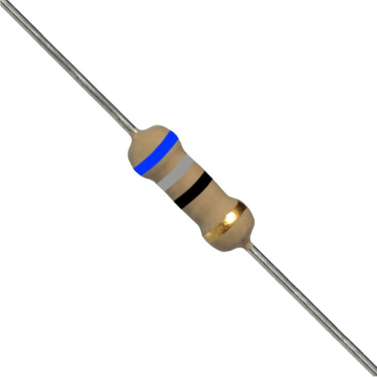 Resistenza a strato di carbone 68 Ohm 1/4W con terminali assiali per montaggio PTH su circuito stampato