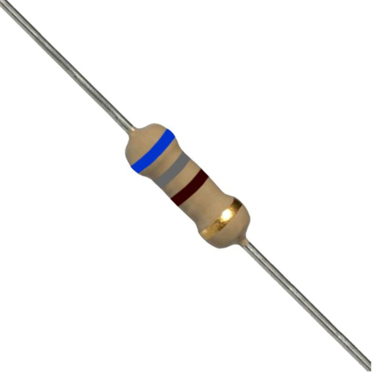 Resistenza a strato di carbone 680 Ohm 1/4W con terminali assiali per montaggio PTH su circuito stampato