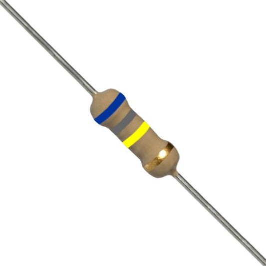 Resistenza a strato di carbone 680 K Ohm 1/4W con terminali assiali per montaggio PTH su circuito stampato