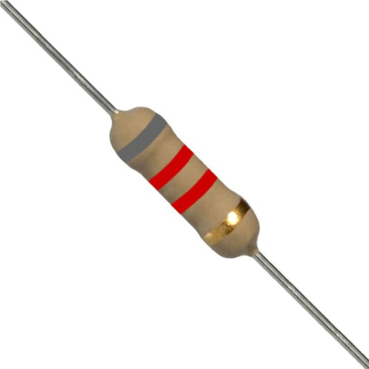 Resistenza a strato di carbone 8,2K Ohm 1/2W con terminali assiali per montaggio PTH su circuito stampato