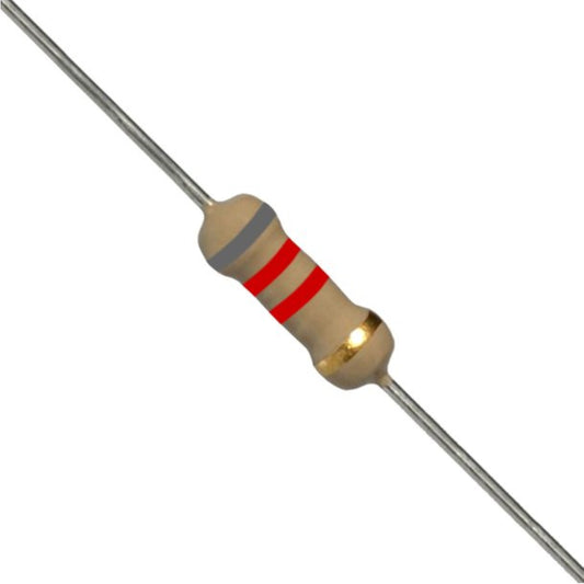 Resistenza a strato di carbone 8,2 K Ohm 1/4W con terminali assiali per montaggio PTH su circuito stampato