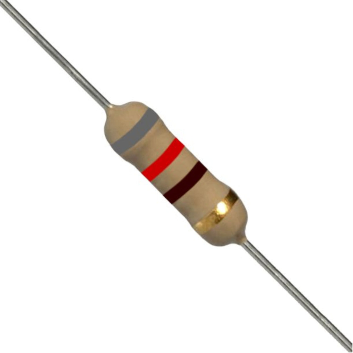 Resistenza a strato di carbone 820 Ohm 1/2W con terminali assiali per montaggio PTH su circuito stampato