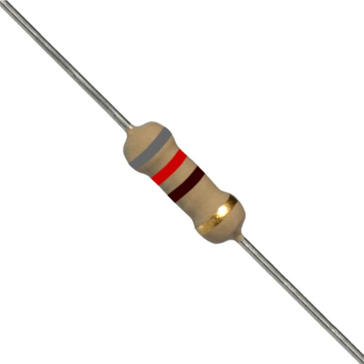 Resistenza a strato di carbone 820 Ohm 1/4W con terminali assiali per montaggio PTH su circuito stampato
